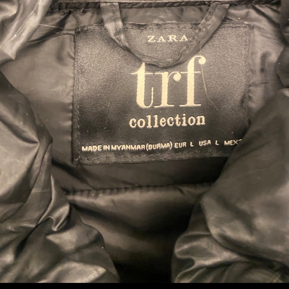 ZARA Trafaluc Women’s Black Puffer Jacket Large Hooded Quilted Mid Thigh Coat - Picture 8 of 10